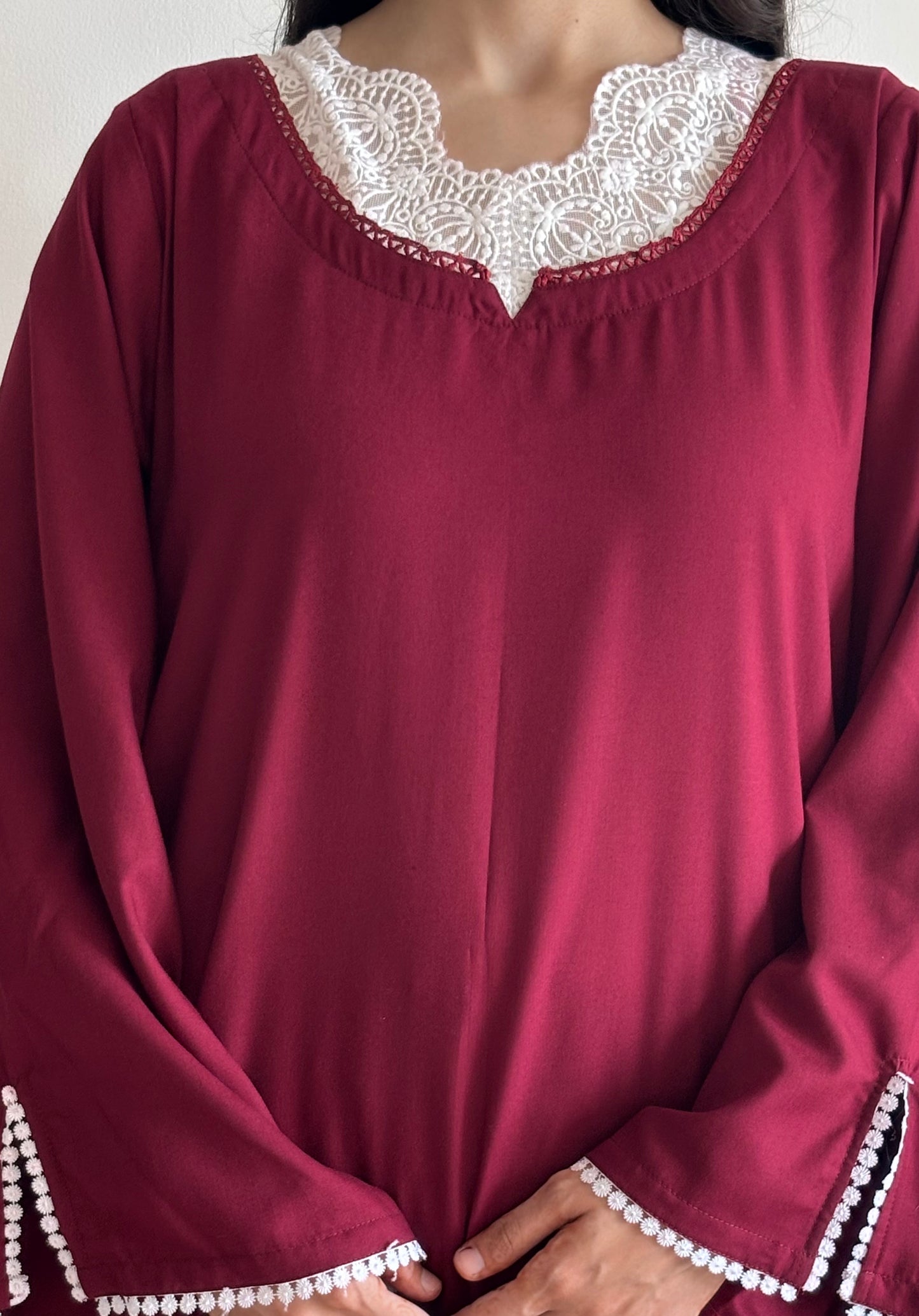 Gul-e-Humra - Cherry Red Victorian style kurti