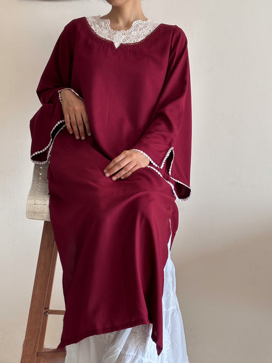 Gul-e-Humra - Cherry Red Victorian style kurti