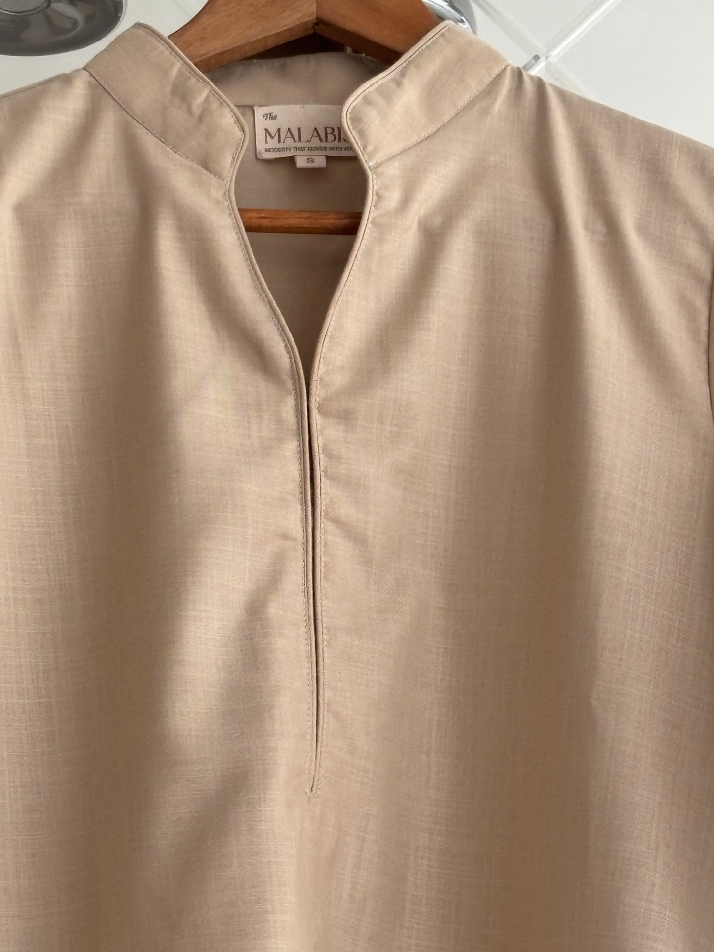 Khaak-E-Naaz - Cotton Beige Kurti with embroidered Sleeves and delicate lace detailing