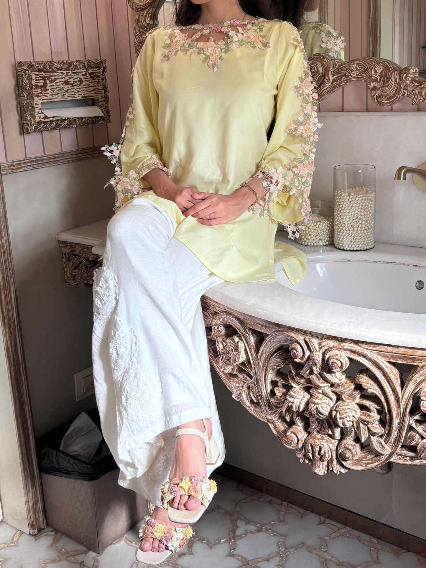 Butter Bloom- Floral lace Kurti