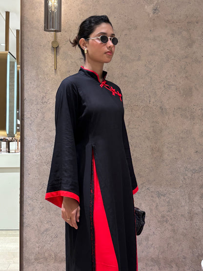 Yuna Black & Red - Mandarin Kurti Set