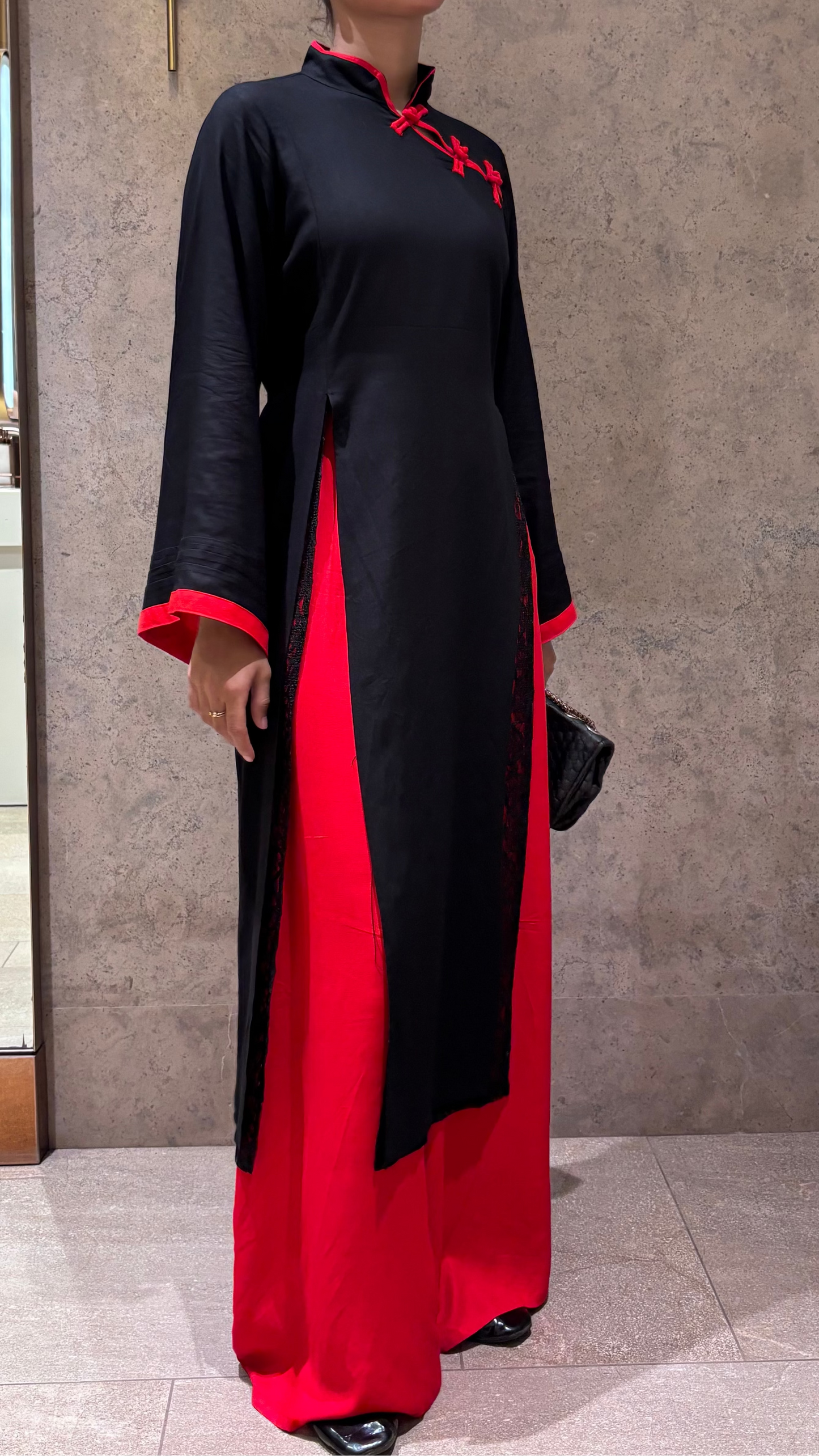 Yuna Black & Red - Mandarin Kurti Set